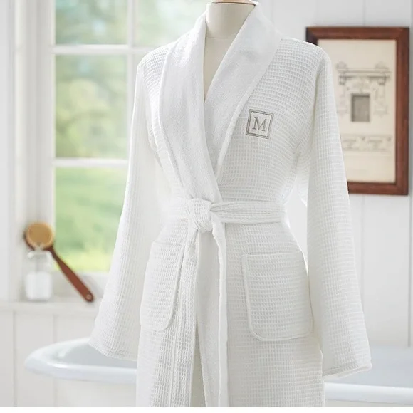 Pottery Barn waffle weave resort cotton terry bathrobe “R P”